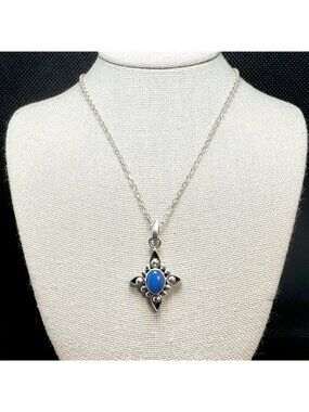 Blue Howlite & Sterling Silver 925 Necklace 18-20" Adjustable Length Chain